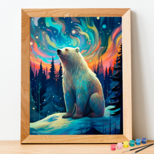 Polar bear and aurora borealis